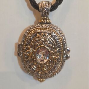 Brighton Silver/Gold Locket on Braided Leather Cord